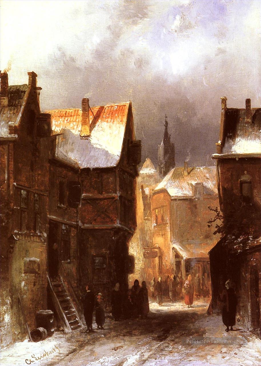 Une ville hollandaise en hiver paysage Charles Leickert Peintures à l'huile